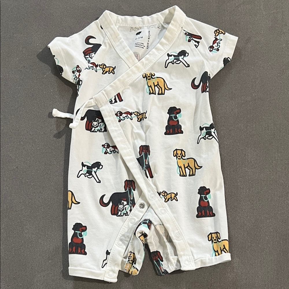 Monica + Andy Bodysuit - White with Colorful Dog Print